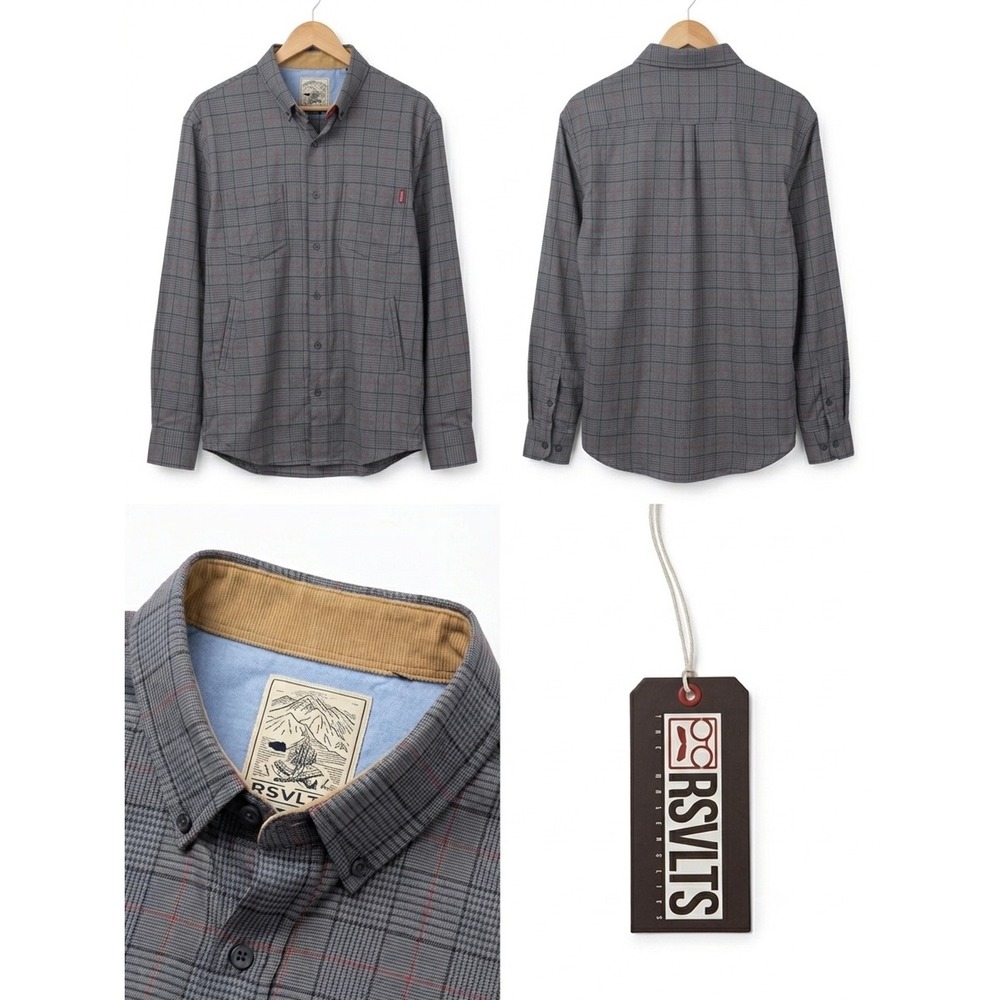 RSVLTS The Roosevelts Flannel‎ Shirt Mens XL Grey Red Glen Plaid Button Down NEW